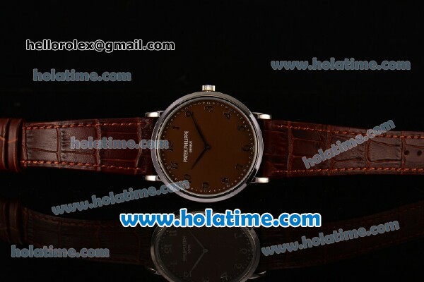 Patek Philippe Calatrava Miyota OS2035 Quartz Steel Case with Arabic Numeral Markers and Brown Dial - Click Image to Close